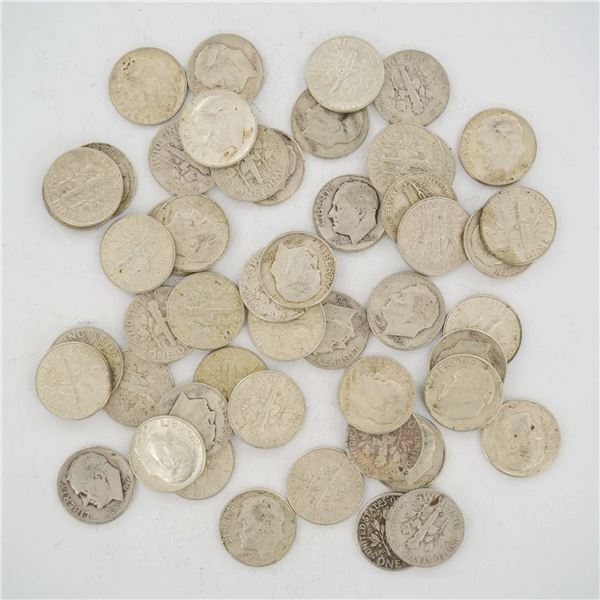 A Collection of US 90% Silver Roosevelt Dimes, Mixed Date Bag