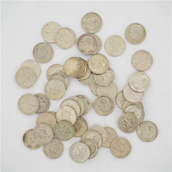 A Collection of US Roosevelt Dimes, 90% Silver, Mixed Date Bag