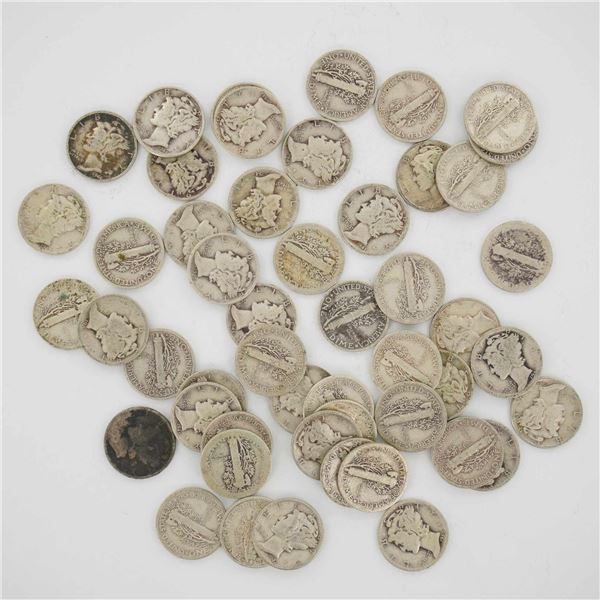 50pc Pre-1945 U.S. 90% Silver Mercury Dimes