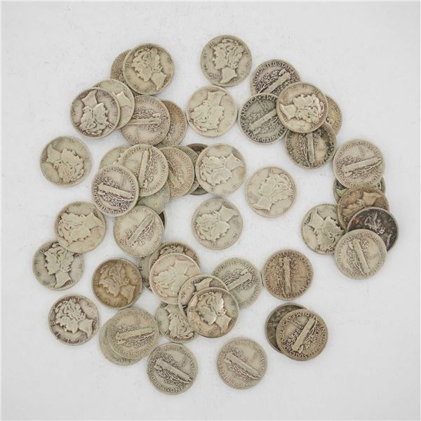 50pc Pre-1945 U.S. 90% Silver Mercury Dimes