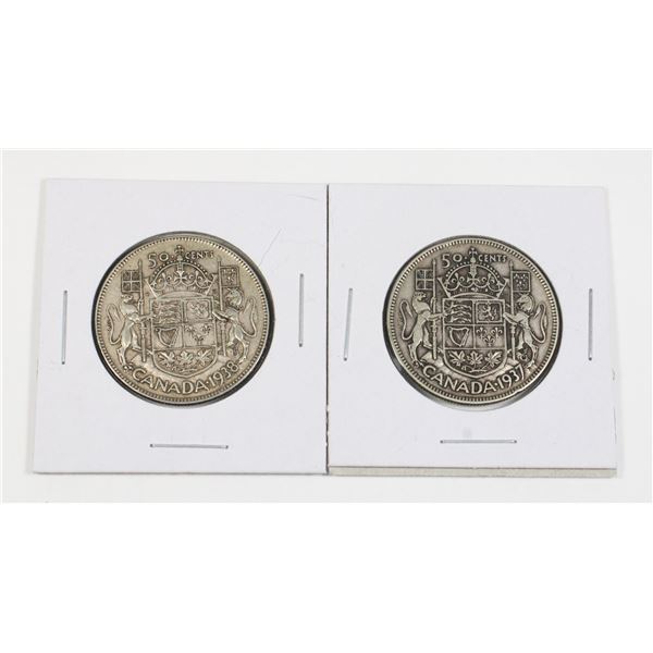#66 1937 1938 Fifty Cents Canada Silver Coin Lot