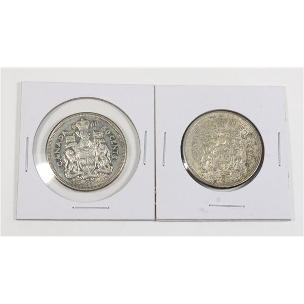 #76 1960 Fifty Cents Canada Silver Coin Lot of 2