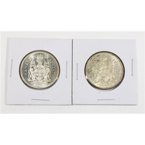 #78 1962 Fifty Cents Canada Silver Coin Lot of 2
