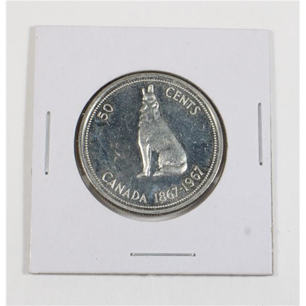 #81 1967 Fifty Cents Canada Silver Coin Wolf