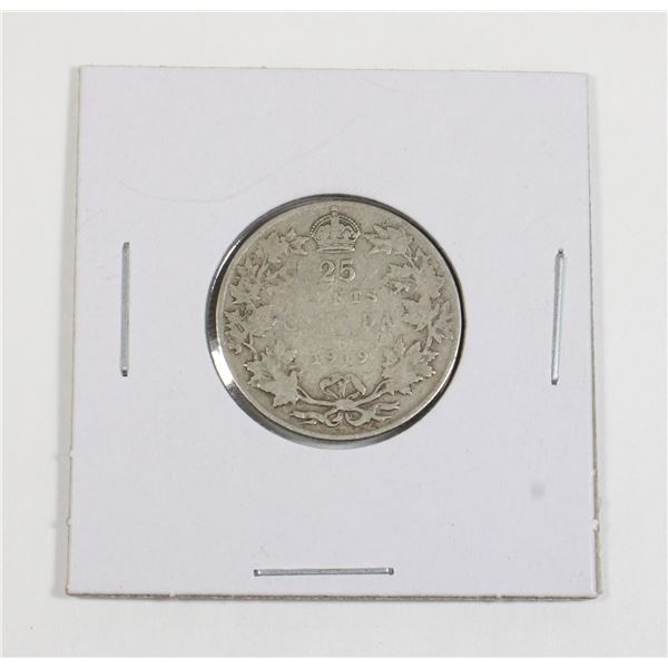 #85 1919 Canada 25 Cents Quarter Silver Coin