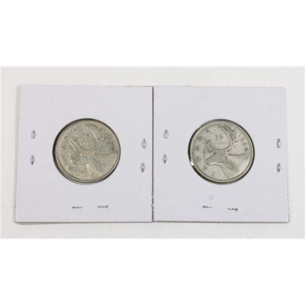 #91 WW2 1940 Canada 25 Cents Quarter Silver Coins
