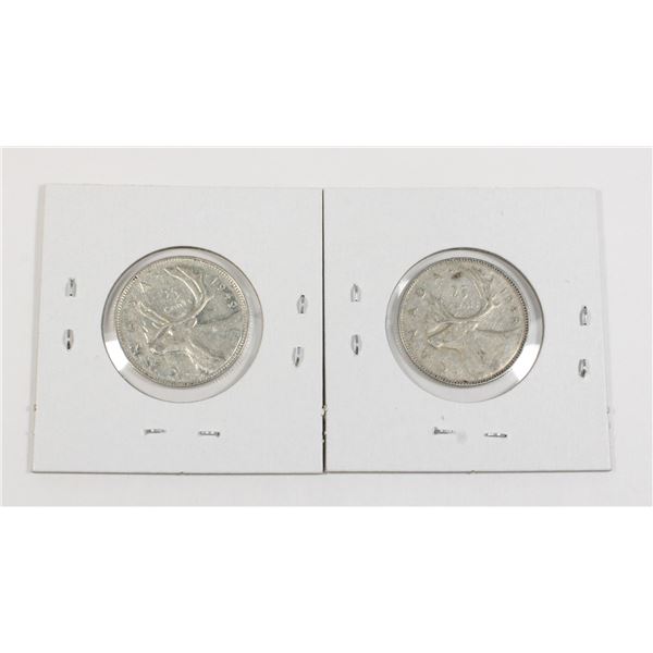 #93 1948 1949 Canada 25 Cents Quarter Silver Coins