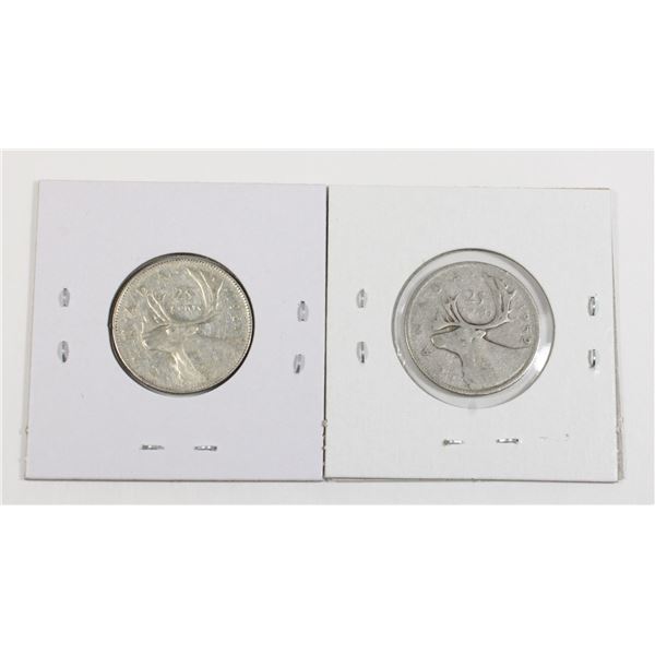 #94 1951 1952 Canada 25 Cents Quarter Silver Coins