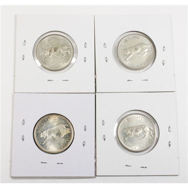#101 1967 25 Cents Canada Silver Coin Lot 4 Bobcat