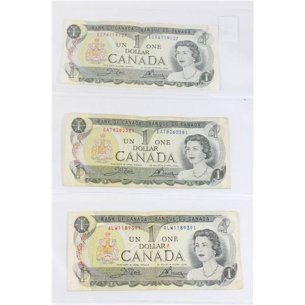 #142 1973 Canada $1 One Dollar Bill QEII Lot of 3