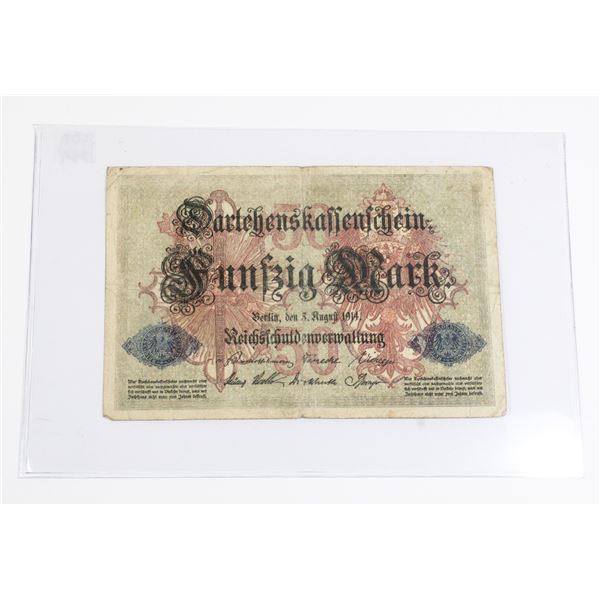#147 WW1 1914 Germany 50 Reichsmarks Banknote