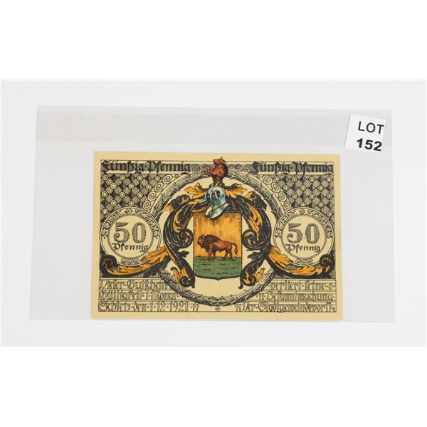 #152 1921 Wiemar Germany 50 Pfennig Banknote