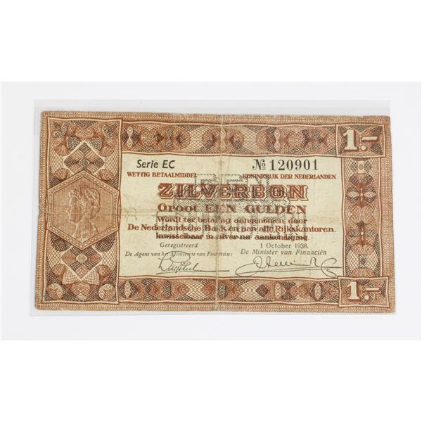 #153 1938 Netherlands 1 Gulden Silver Voucher