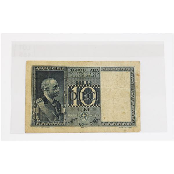 #155 WW2 Italy 1939 10 Lire Banknote Paper Money