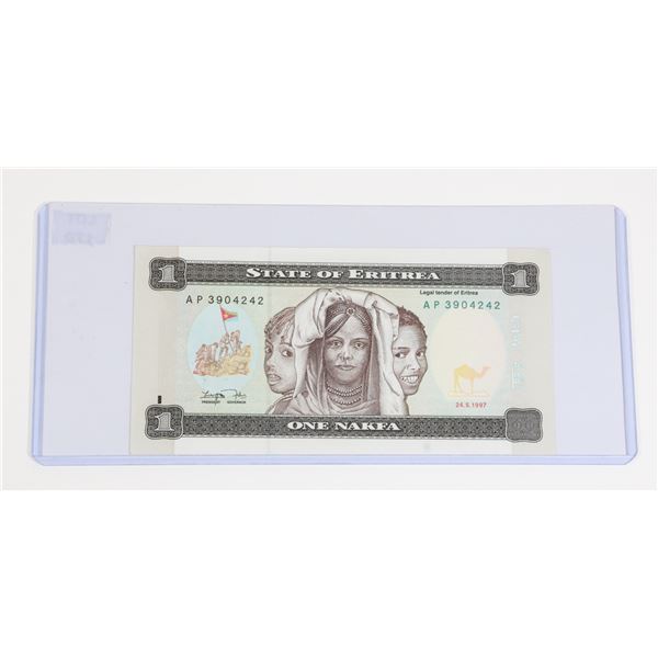 #170 1997 State of Eritrea One Nakfa Banknote Bill