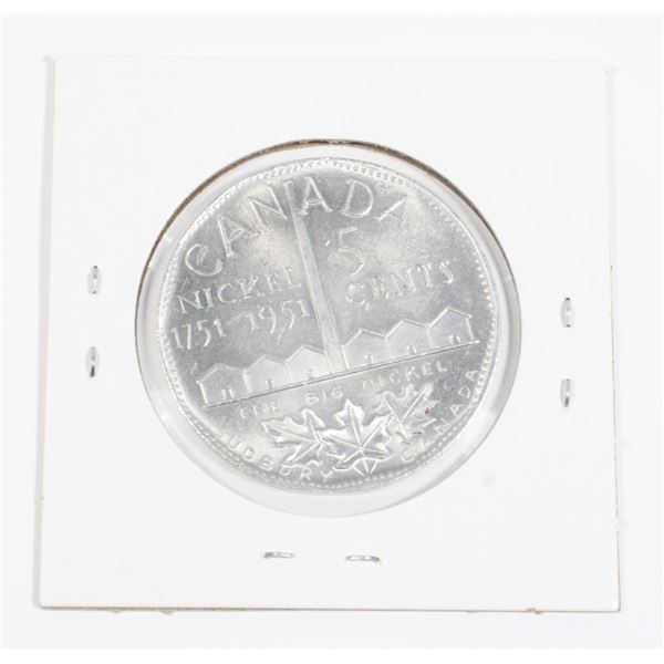 #176 1951 Canada Big Nickel 5 Cent Coin Large