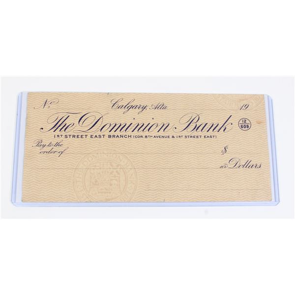 #182 Calgary Alberta Dominion Bank Antique Cheque