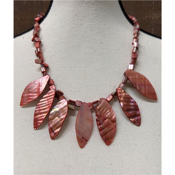 Amber-Colored Mother of Pearl Necklace w/ Leaves 20"L