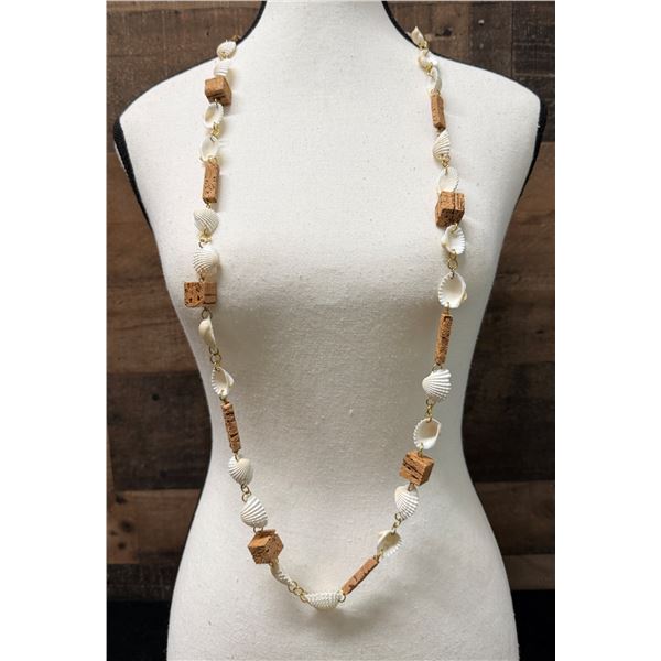One-of-a-Kind Scallop & Pressed Cork Lei from Japan 36"L