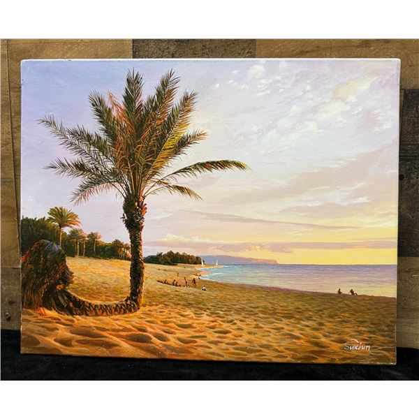 Palm Tree Artwork by School of Daniel Kim Artist Sukjun, Unframed 20" x 16"