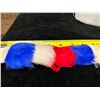 Image 12 : Vintage Hand-Sewn Hawaiian Red, White & Blue Feather Hat Band Lei on Flannel 25"L