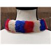 Image 1 : Vintage Hand-Sewn Hawaiian Red, White & Blue Feather Hat Band Lei on Flannel 25"L