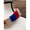 Image 3 : Vintage Hand-Sewn Hawaiian Red, White & Blue Feather Hat Band Lei on Flannel 25"L