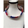 Image 4 : Vintage Hand-Sewn Hawaiian Red, White & Blue Feather Hat Band Lei on Flannel 25"L