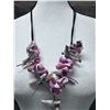 Image 2 : Vintage Mother of Pearl & Colored Shells Necklace on Leather Strand 40"L