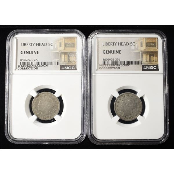 (2) LIBERTY HEAD 5C NGC GENUINE