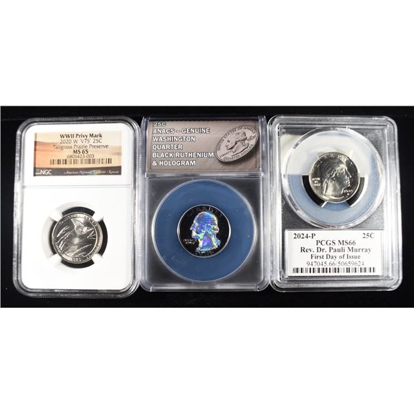 (3) GRADED WASHINGTON COINS