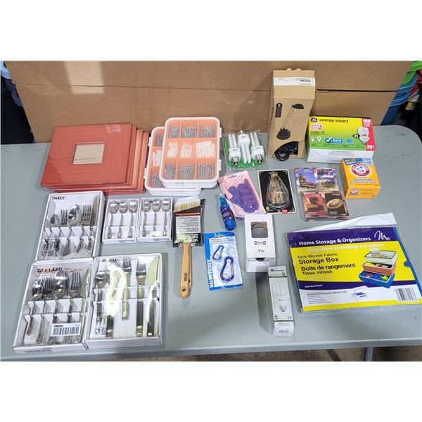 Variety Lot w/ Ikea Cutlery, Lightbulbs, Desk Lamp, & More