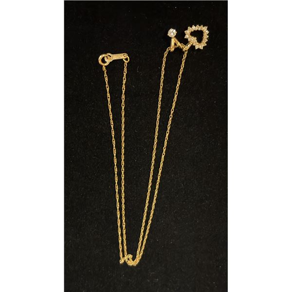 APPROX 10K CHAIN (17") WITH APPROX 14K HEART PENDANT SET WITH DIAMONDS (.015CT) & APPROX 14K CLAW...