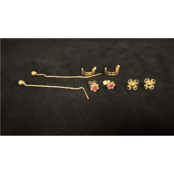 FOUR PAIRS APPROX 9K+ EARRINGS WITH ASSORTED SETTINGS (3G)