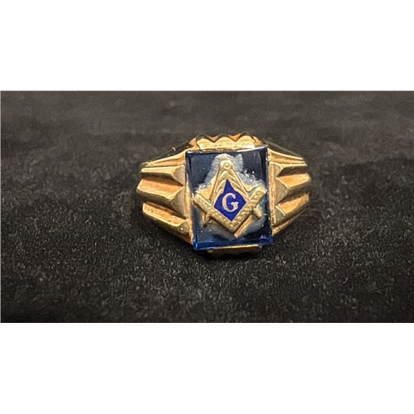 APPROX 10K MENS PINKY RING SET WITH BLUE STONE (6.1G)