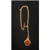 Image 1 : APPROX 9K WATCH CHAIN (15") WITH APPROX 9K FOB SET WITH CARNELIAN BLOODSTONE (43.5G)