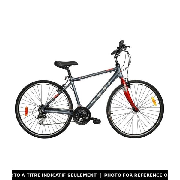 VÉLO HYBRIDE DCO DOWNTOWN 702, 24 VITESSES, 14 PO, CHARBON/ROUGE, EN BOÎTE