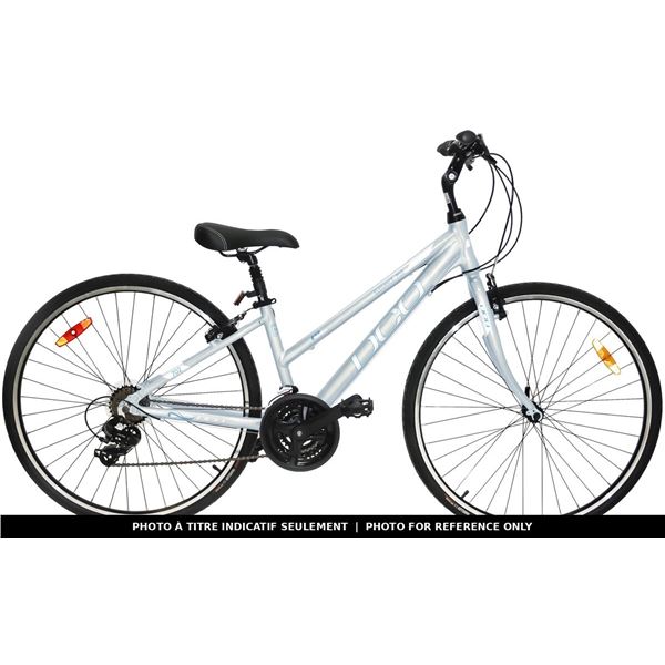 VÉLO HYBRIDE DCO ELEGANCE 702, 24 VITESSES, 14 PO, GRIS PERLE/BLANC, EN BOÎTE