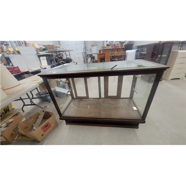 Antique Oak and Glass Store Counter Display Case with Sliding Panels and Shelves 42 x 59 x 27"