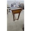 Image 2 : Vintage Wooden Drafting Desk with Sloped Linoleum Top and Open Storage Cubby 46 x 54 x 24"