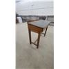 Image 3 : Vintage Wooden Drafting Desk with Sloped Linoleum Top and Open Storage Cubby 46 x 54 x 24"