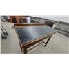 Image 4 : Vintage Wooden Drafting Desk with Sloped Linoleum Top and Open Storage Cubby 46 x 54 x 24"
