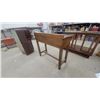 Image 6 : Vintage Wooden Drafting Desk with Sloped Linoleum Top and Open Storage Cubby 46 x 54 x 24"