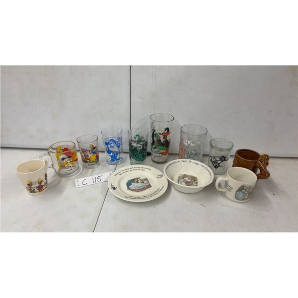Vintage Looney Tunes, Disney, Smurfs, and Beatrix Potter Glasses, Mugs, and More