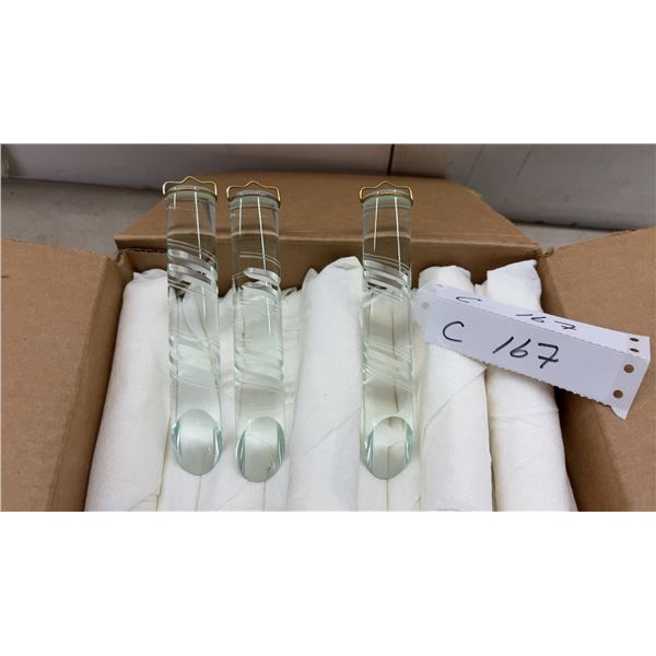 40 + Clear Glass Chandelier Prisms with Brass Caps and Etched Swirl Pattern, 7" Long
