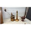Image 2 : Vintage Wood Hall Tree with Brushes, Metal Clown Sculpture, Bird Figurines and More