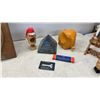 Image 4 : Vintage Wood Hall Tree with Brushes, Metal Clown Sculpture, Bird Figurines and More