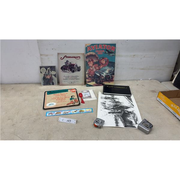 Steelcraft Juvenile Automobiles Tin Sign, Aviator Coloring Book, Pilot Logbook, and More