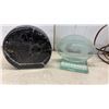 Image 3 : Bronze Dog Pen Tray, Vintage Desk Clock, Glass Inkwell, Marble Paperweights, and More
