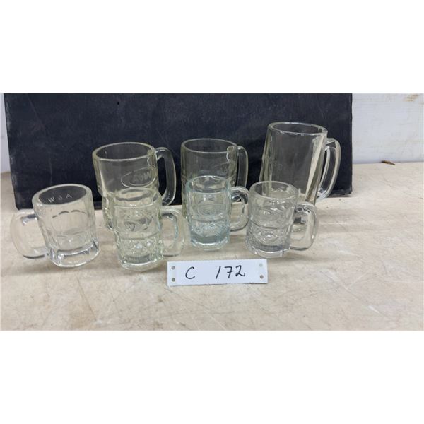 Vintage A&W Root Beer Glass Mugs in Assorted Sizes, Set of Seven
